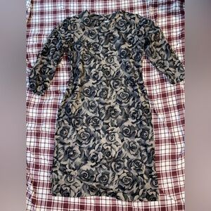 Women’s Grey black whimsygoth Vintage Floral Patterned Dress